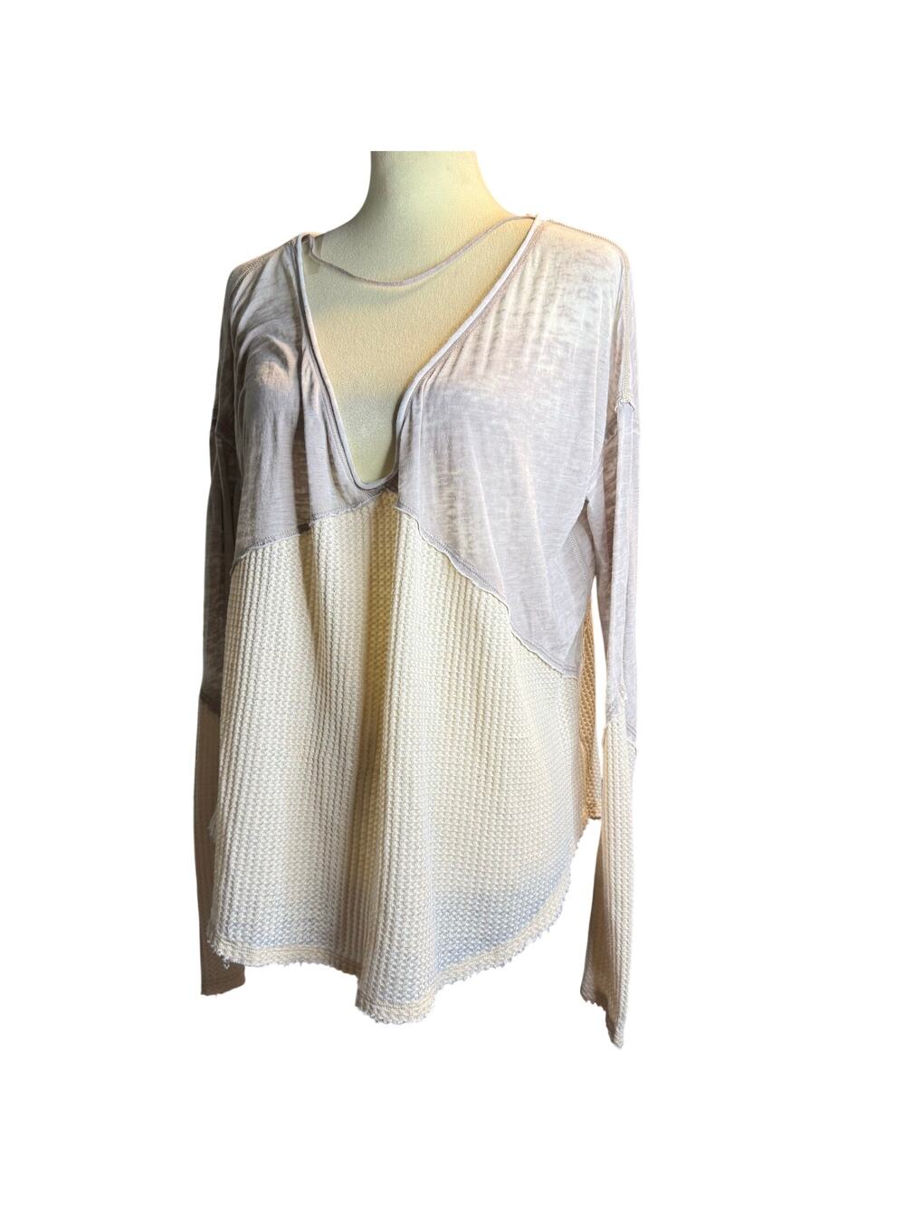 Free People We The Free Crossfire Thermal Shirt, Ivory & Cream, Size Medium